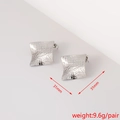 Detail shot of silver square textured flower earrings with 31mm size measurement - Irregular Square Texture (2#)