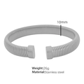 Silver 10mm stainless steel adjustable open bangle with minimalist vertical stripes - Steel Color 10mm (SZ44)