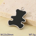 Minimalist black bear resin pendant with stainless steel trim, size 22x20mm and 3g weight - Black Simple Bear Style (KLJ9650-ZLA)