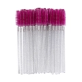 Disposable eyelash brush with rose red spiral head and transparent glitter handle - Crystal Handle Rose Red Bristles (50Pcs/Pack)