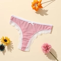 String en polyester rose côtelé avec dentelle blanche et petit nœud au centre - Rose Foncé