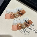 Unghie leopardate fatte a mano con orsetti 3D e croci gotiche in stile dolce e cool - XS / 30-Tipo Becco d'Anatra