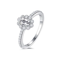 Classic S925 sterling silver sunflower ring with oval moissanite and halo setting - US 6 / Silver (RUJM010-1)