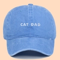 Blue washed cotton baseball cap with white CAT DAD embroidery for pet lovers - Adjustable / Light Blue