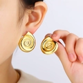 Vintage oversized gold spiral shell metal stud earrings for a chic geometric fashion look - Gold Conch Spiral Earrings