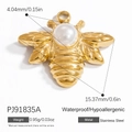 Gold stainless steel bee pendant with pearl inlay, waterproof hypoallergenic charm - White Pearl Bee Style (PJ91835A-2pcs)