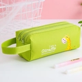 Green canvas pencil case with large capacity and cartoon giraffe design for students - Green Giraffe