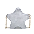 Transparent PVC star-shaped jelly bag with beaded texture and golden chain strap - Glitter Silver