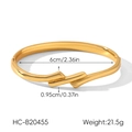 Detail view of 18k gold plated stainless steel knot bangle with size and weight specs - 3D Cross Knot Style (HC-B20455)