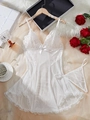 Elegant white lace lingerie set with sheer mesh and floral embroidery details - White