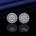 Sparkling silver sunflower stud earrings with round center stone and halo design - Luxury Diamond Stud Earrings Tz-7
