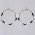 Bohemian hoop earrings featuring black and white beads with gold wire and studs - Black White Gold (FG-E24031301C)