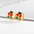 Chic gold-plated hoop earrings featuring multi-color pear-cut zircon floral cluster - Three-color Pear Cluster Huggies-EH022