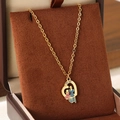 Collier cœur doré avec pendentif mère et enfant en émail bleu et rose dans son écrin - Style émail creux mère et fille en forme de cœur (KN292740-Z)