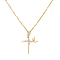 Detail of gold cross pendant with micro-pave cubic zirconia on a minimalist chain - Gold Streamlined Zirconia Cross (G102204713)