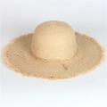Wide brim raffia straw sun hat with frayed edges and minimalist rope bow detail - Adjustable / Natural Straw