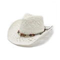Détail d'un chapeau de cow-boy blanc tressé avec perles et motif floral ajouré - M (56-58cm) / Blanc