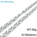 Silver Byzantine chain necklace for men in sandblasted stainless steel finish - 760mm*6mm(KN117551-Z)