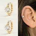 Minimalist gold-plated helix hoop earring featuring a single round-cut cubic zirconia - CC150-2 / Gold+8mm