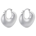Detailed view of polished silver thick teardrop hoop earrings with click-top closure - Polished Waterdrop Heart / Platinum Color Heart