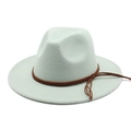 Detail of light mint green wool fedora hat featuring a brown braided leather band - M (56-58cm) / Mint Green
