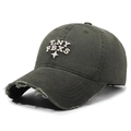 Distressed dark olive baseball cap with vintage embroidery and frayed brim details - Adjustable / Army Green