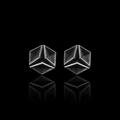Geometric hexagon punk stud earrings in dark gunmetal finish with mirrored reflection - 3D Hexagonal Rhombus Pair / Gunmetal