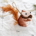 Brown flocked squirrel Christmas ornament with faux fur tail and pinecone hanging decor - Model A Squirrel / 17cm x 12cm