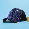 Berretto da baseball nero da donna con strass viola vibranti sulla parte anteriore - Taglia Adulto (Regolabile) / Nero con strass blu e viola