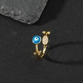 Macro detail of adjustable evil eye ring with blue enamel and sparkling zircon stones - R-Blue Eye Leaf Pendant