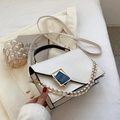 Borsa a tracolla bianco crema con bordo nero e fibbia metallica quadrata dorata - Bianco Sporco