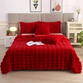 Plush red faux rabbit fur bedding set with textured check pattern and warm pillowcases - 160*200 cm / Red