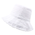White cotton bucket hat with frayed edges and minimalist sun protection design - 57-58cm / White