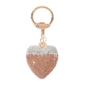 Detailed view of the dual-tone heart keychain with champagne and white rhinestones - Brown