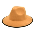 Dettaglio cappello fedora in lana cammello con tesa larga e bordo nero a contrasto - M(56-58cm) / Cammello (Bordo Nero)