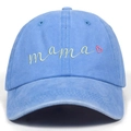 Blue washed cotton baseball cap with green mama embroidery and a pink heart detail - Washed Blue - Single Heart
