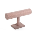Pink burlap T-bar jewelry stand for bracelets and watches with textured linen finish - Single Tier / Brown Linen