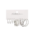 6-pair silver hoop earring set featuring polished bands, twist designs and white pearls - Artificial Pearl Spiral Hoop Set (5269)