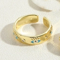 Adjustable 14K gold plated ring with blue enamel evil eye and sparkling zircons - Blue