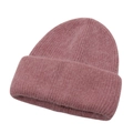 Detail of dusty pink knitted wool bucket hat featuring fluffy mohair texture and ribbed cuff - One Size / Burgundy