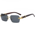 Frameless square sunglasses with grey lenses and dark wood grain metal temples - Gold Frame Black Grey