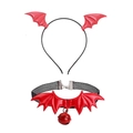 Halloween set with red and black bat wings headband and matching bell choker accessory - Bat + Choker (Red)