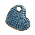 Gold-plated heart pendant charm with blue polka dot texture and a pre-drilled hanging hole - Turquoise-Dotted Heart