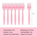 Set of 12 pink disposable plastic forks for kids' unicorn birthday party supplies - Pink Forks
