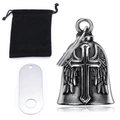 Guardian bell with wings and cross relief including black velvet bag and metal tag - Steel Set with Tag
