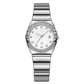 Silver-toned quartz watch for women with radiant sunray dial and gemstone bezel - Silver White Diamond Surface