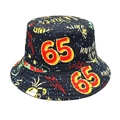 Classic graffiti print bucket hat featuring number 65 and surf wave patterns in black cotton - M (56-58cm) / Number 65 Graffiti Print Style