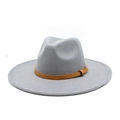 Close-up of grey felt fedora featuring a brown crocodile embossed belt with metal buckle - M (56-58cm) / Light Gray