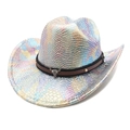 Western cowboy hat with colorful snakeskin texture and vintage bull head metal ornament - M(56-58cm) / White