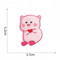 Detail showing cartoon pink pig embroidery patch with heart and 5.2x3.7cm measurements - Heart Pig Patch-9#